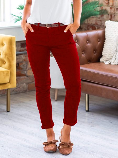 

Women's Slim Fit Casual Solid Chino Pants, Red, Pants