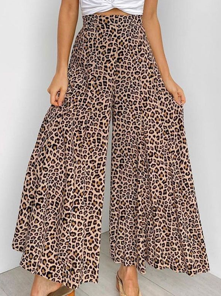 

Casual Loosen Leopard Vacation Pants, Black, Pants