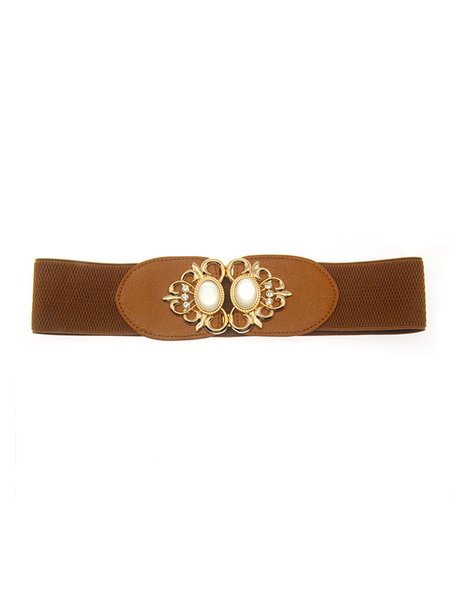 

Pearl Ethnic Elastic Elastic Wide Belt, Brown, Accessories