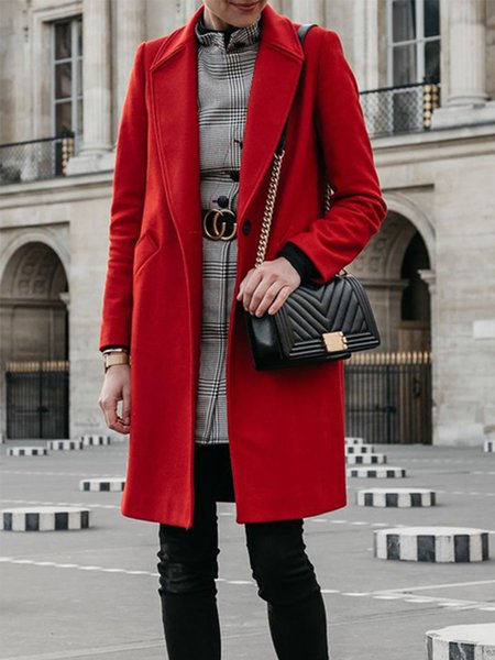 

Regular Fit Daily Long Sleeve Solid Outerwear, Red, Coats