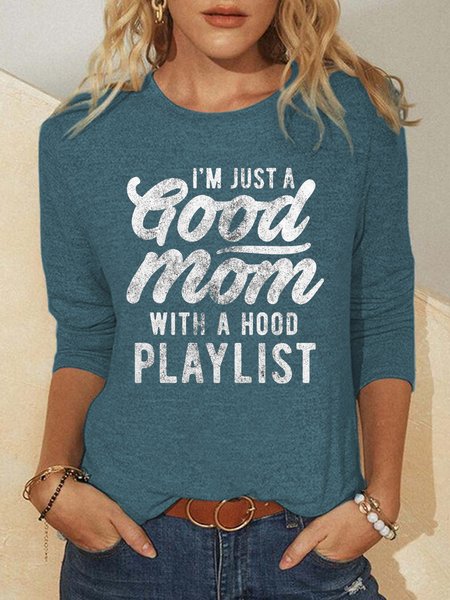 

Funny text print round neck long sleeve shirt, Green, Hoodies&Sweatshirts