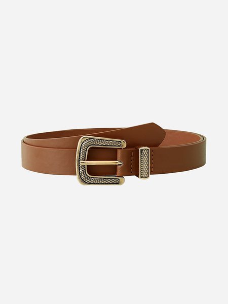 PU Leather Retro Metal Buckle Belt, Brown, Belts