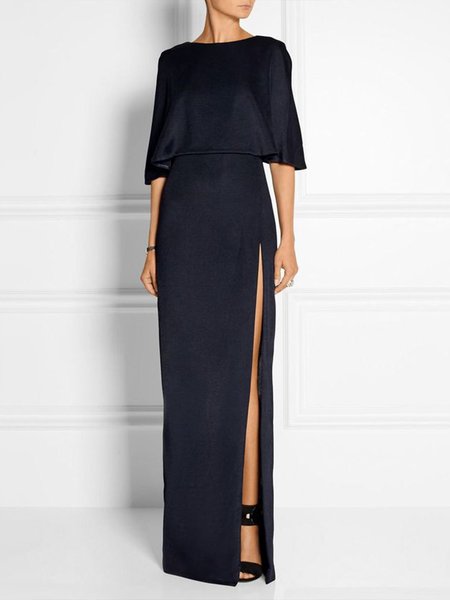 

Elegant Crew Neck Maxi Dress, Black, Midi Dresses