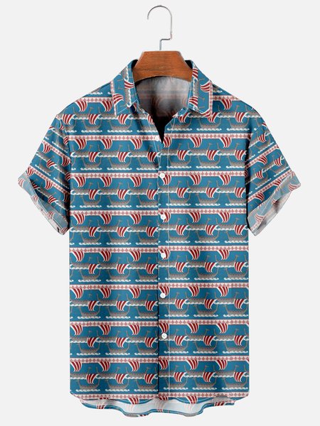 

Hawaiian Vintage Viking Men's Casual Short Sleeve Shirt, Blue, Men's Floral shirt