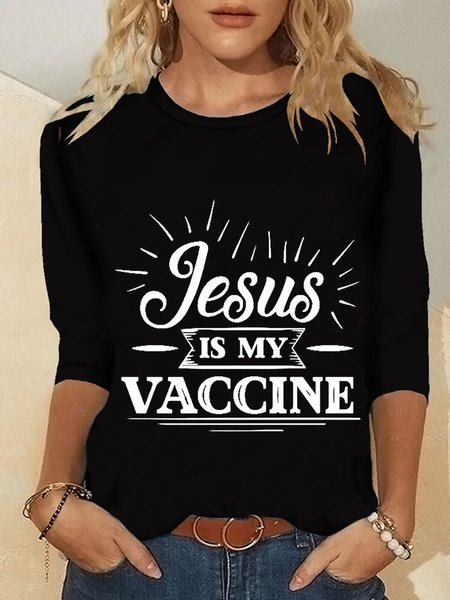 

Letter Print Crew Neck Long Sleeve Basic T-Shirts, Black, T-Shirts