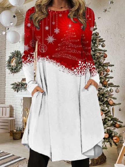 

A-line Ombre Geometric Printed Loosen Casual Midi Dresses, Red, Casual Dresses