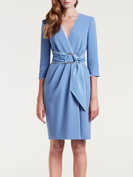 

Solid Regular Fit Lady Three Quarter Mini Dress, Blue, Midi Dresses