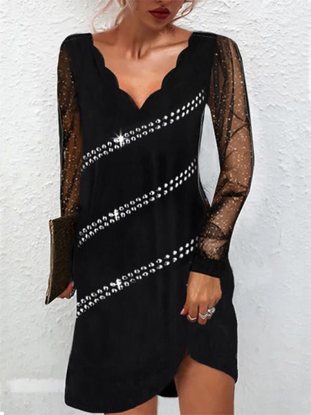 

Sequined V Neck Long Sleeve Elegant Mini Dresses, Black, Mini Dresses