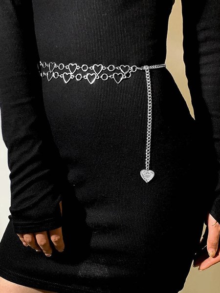 

Double-layer Metal Hollow Heart Belt, Silver, Accessories