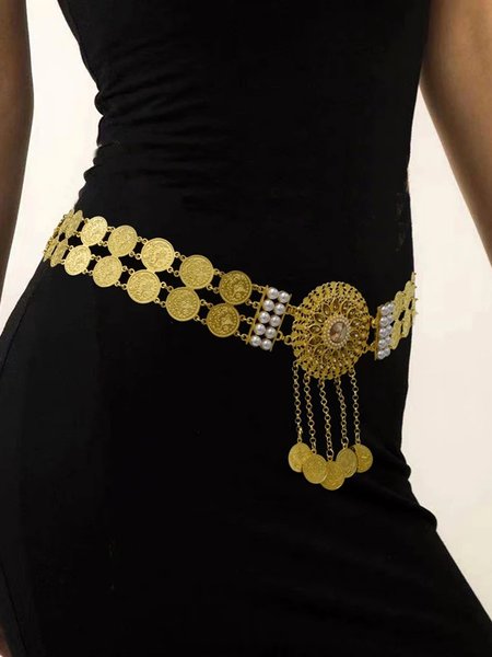 

Vintage Alloy Coin Tassel Belt, As picture, Belts
