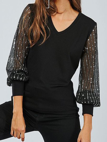 

Regolare In forma Sexy Scollo a V Top, Nero, Blouses & Shirts
