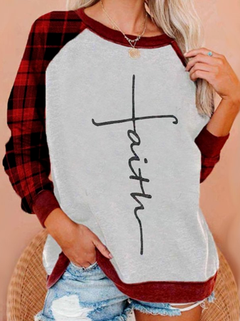 

Checked/Plaid,Letter Letter Casual Sweatshirt, Red, Hoodies & Sweatshirts