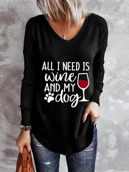 

Letter Print Crew Neck Long Sleeve T-shirt, Black, T-Shirts