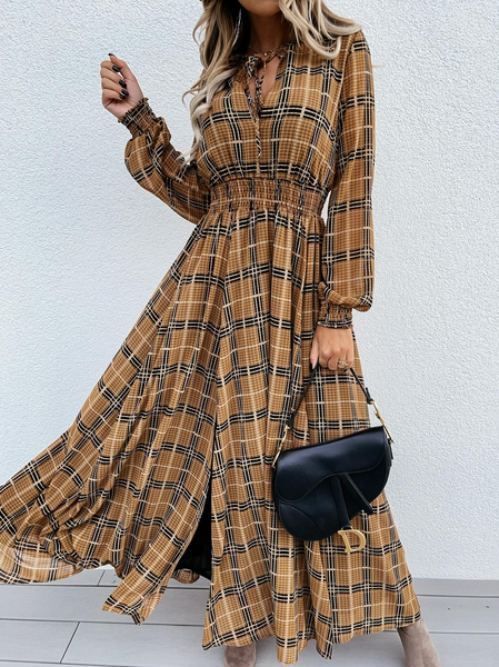 

Casual Elegant Checked/Plaid Dresses, As picture, Casual Dresses