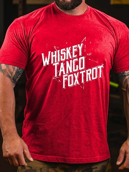

Whiskey Tango Foxtrot Short Sleeve Crew Neck Casual T-shirt, Red, T-shirts