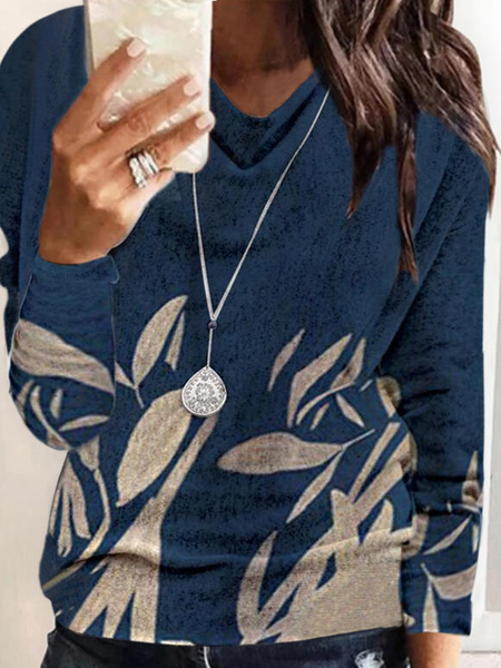 

Casual Cowl Neck Plants Batwing Shirts & Tops, Blue, Tees & T-shirts