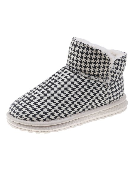 Casual Houndstooth Plus Cashmere Warm Snow Boots, As picture, Boots