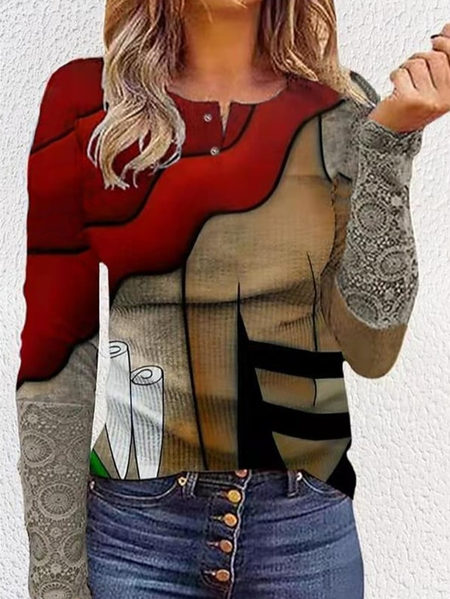 

Abstract Casual Lace Shirts & Tops, Multicolor, Long sleeve tops