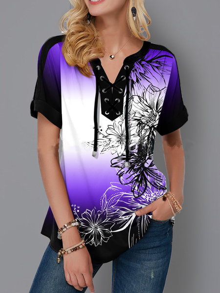 

Floral Loosen Tops, Purple, Tops