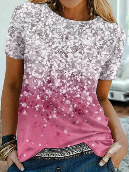 

Women's Abstract Painting T shirt Ombre Print Round Neck Basic Vintage Tops, Pink, T-Shirts