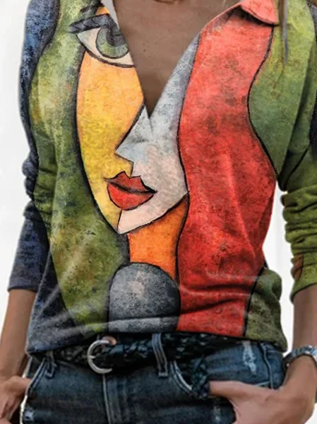 

Portrait print top, Purple, Long sleeves