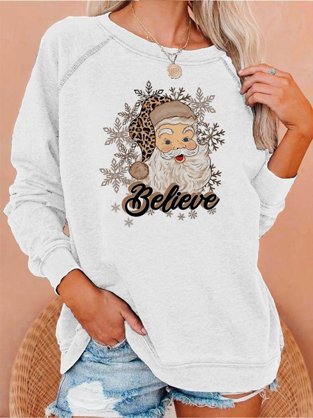 

Santa print crew neck long sleeve sweatshirt, White, Hoodies&Sweatshirts