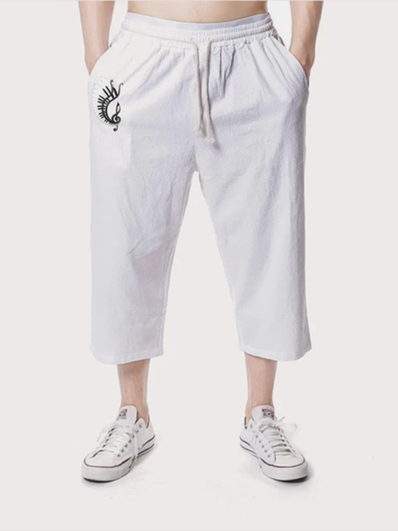 

Music In line With The Elements Of Cotton Shorts, White, Men's pants