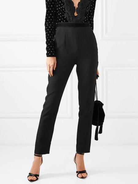 

Work Solid Regular Fit Pants, Black, Cropped Pants