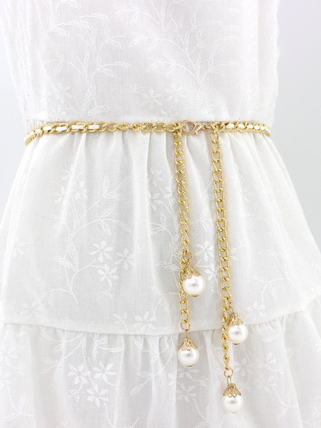 

Pearl Metal Braided Waist Chain Belt, White, Accessories