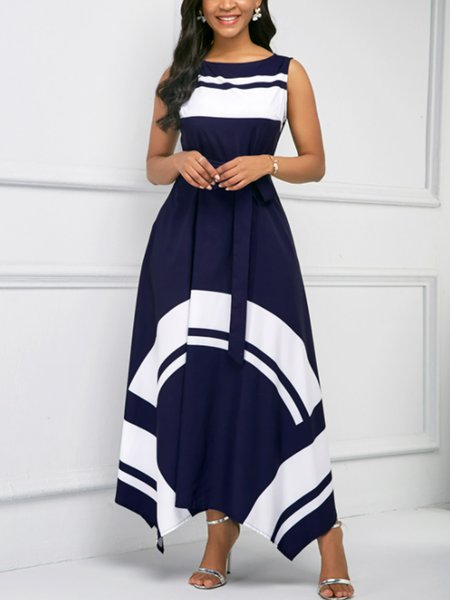 

Vibrant holiday striped casual sports dress, Navyblue, Casual Dresses