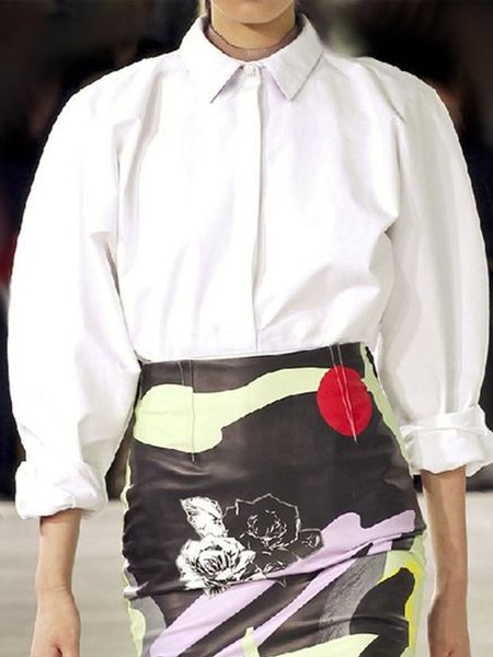 

Shirt Sleeve Date Daily Plain Shirt, White, Blouses and Shirts