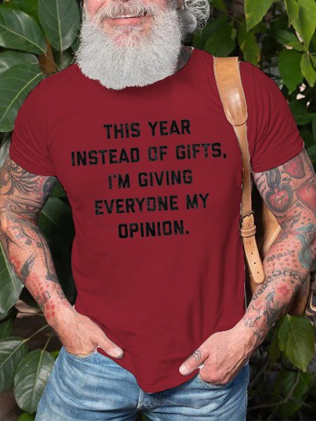 

Funny text print round neck short sleeve T-shirt, Red, T-shirts