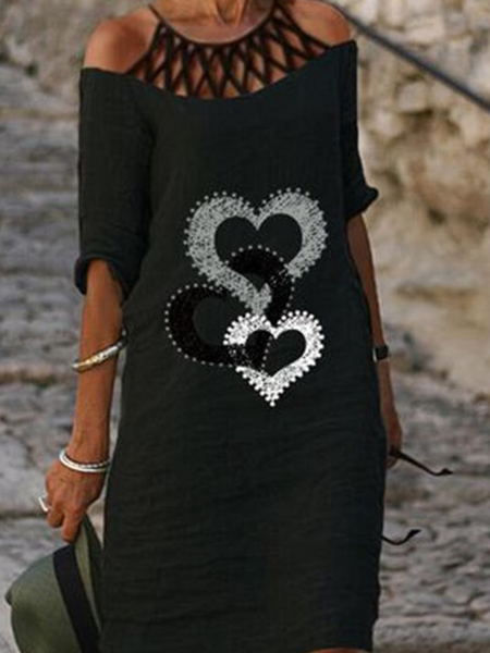 

Lace-Up Casual Love Weaving Dress, Black, Mini Dresses