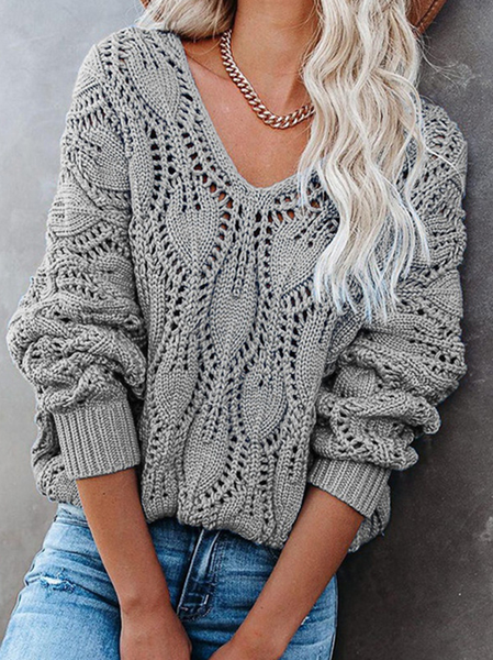 

Scollo a V Casuale Maglione, Grigio, Sweater