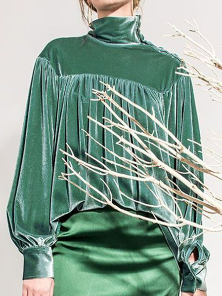 

Casual Plain Puff Sleeve Dresses, Dark green, Casual Dresses