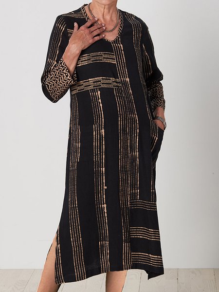 

Tribal Ethnic Casual Loosen Dresses, Black, Midi Dresses