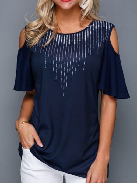 

Romantic Crew Neck Loosen T-shirt, Dark blue, T-Shirts