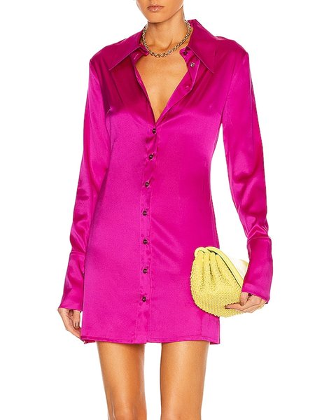 

Work Date Daily Plain Shirt Collar Dress, Rose red, Midi Dresses