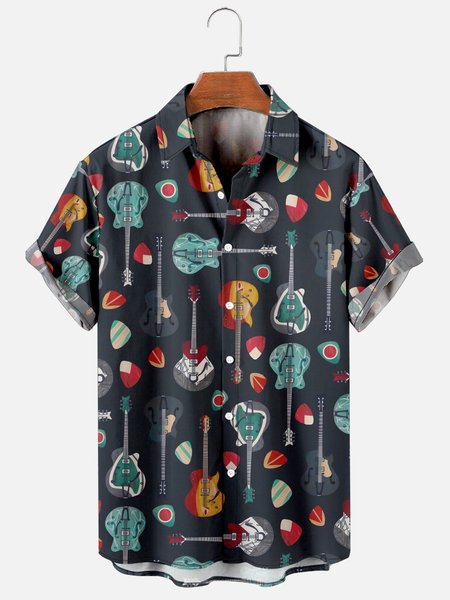 

Hawaiian Retro Hippie Men's Casual Short-sleeved Shirt, Black, Men's Floral shirt