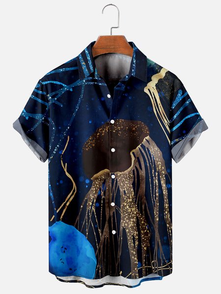 

Hawaiian Retro Underwater World Men's Casual Short-sleeved Shirt, Blue, Men's Floral shirt
