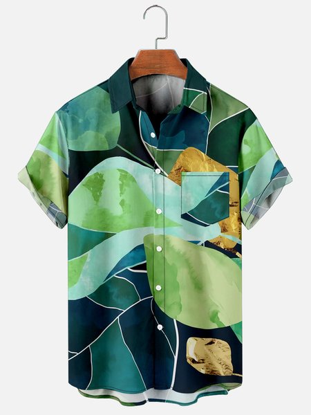 

Hawaiian Retro Men's Casual Short-sleeved Shirt, Green, Men's Floral shirt