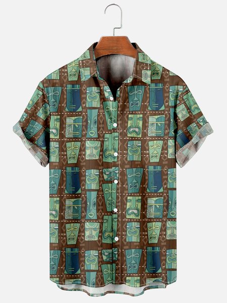

Hawaiian Retro Hippie Men's Casual Short-sleeved Shirt, Green, Men's Floral shirt