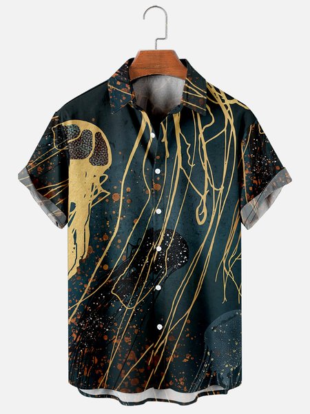 

Hawaiian Retro Underwater World Men's Casual Short-sleeved Shirt, As picture, Men's Floral shirt