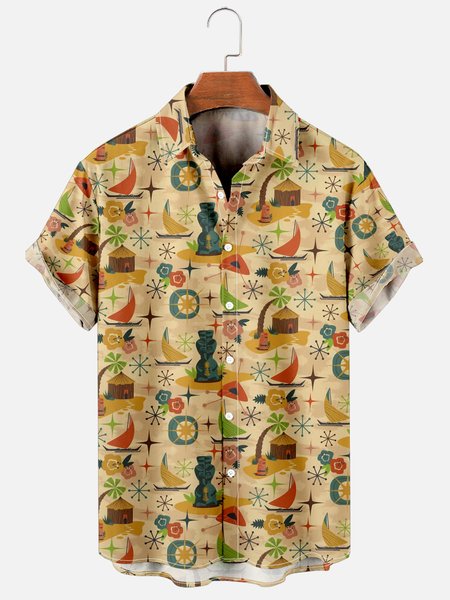 

Hawaiian Retro Hippie Men's Casual Short-sleeved Shirt, As picture, Men's Floral shirt