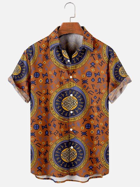 

Hawaiian Vintage Viking Men's Casual Short Sleeve Shirt, As picture, Men's Floral shirt