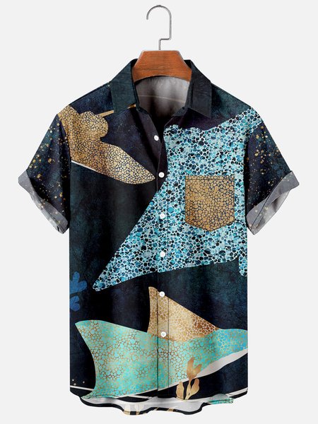 

Hawaiian Retro Underwater World Men's Casual Short-sleeved Shirt, Blue, Men's Floral shirt