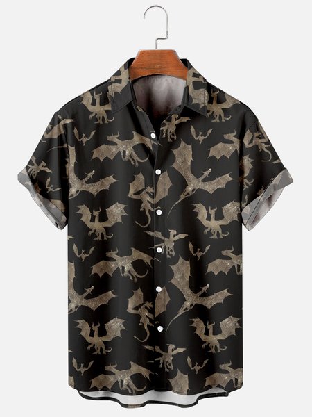 

Hawaiian Vintage Viking Men's Casual Short Sleeve Shirt, Black, Men's Floral shirt