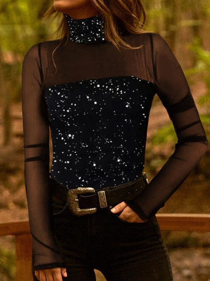 

Plain Regular Fit Sequins Shirts & Tops, Black, Long sleeve tops