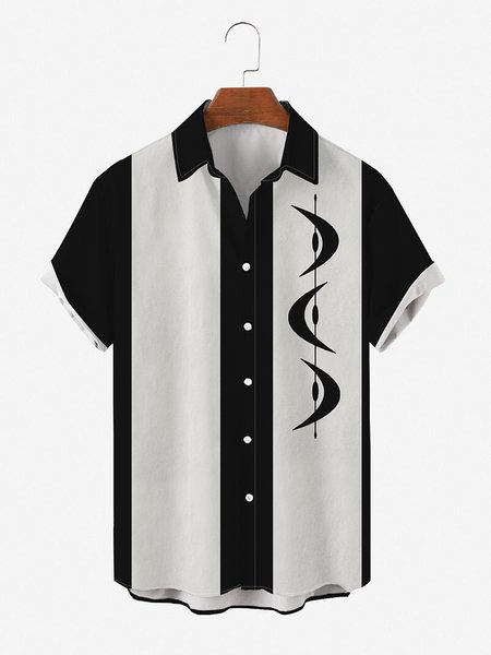 

Mens Billiard Shirt Geometric Print Casual Breathable Short-sleeved Hawaiian Shirt, Black, Men's Floral shirt