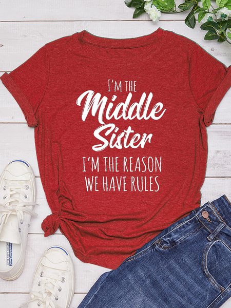 

Women's Funny Words Sister Funny Casual T-shirt, Red, T-shirts